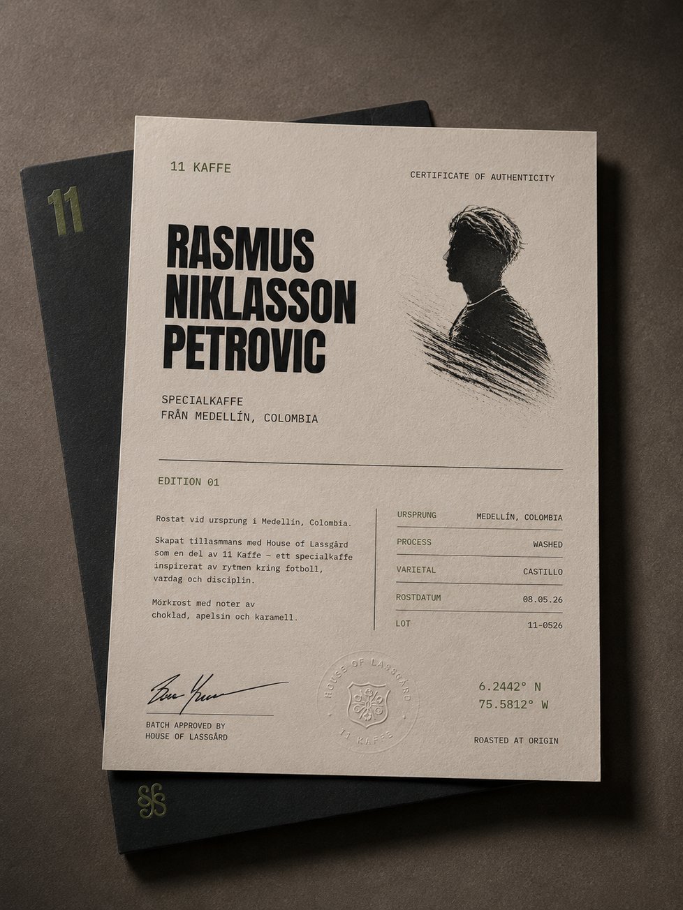 Certificate of Authenticity for 11 Kaffe Edition 01, signed and stamped by House of Lassgård